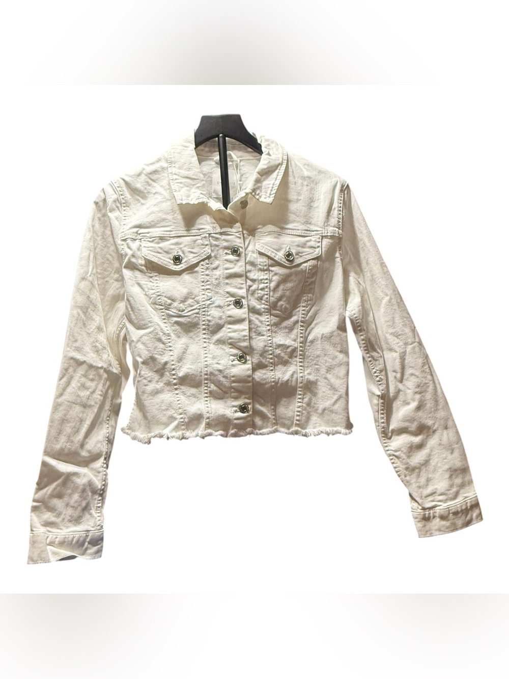 Dynamite White Cropped Denim Jacket Raw Hem Women’s Large NWT
